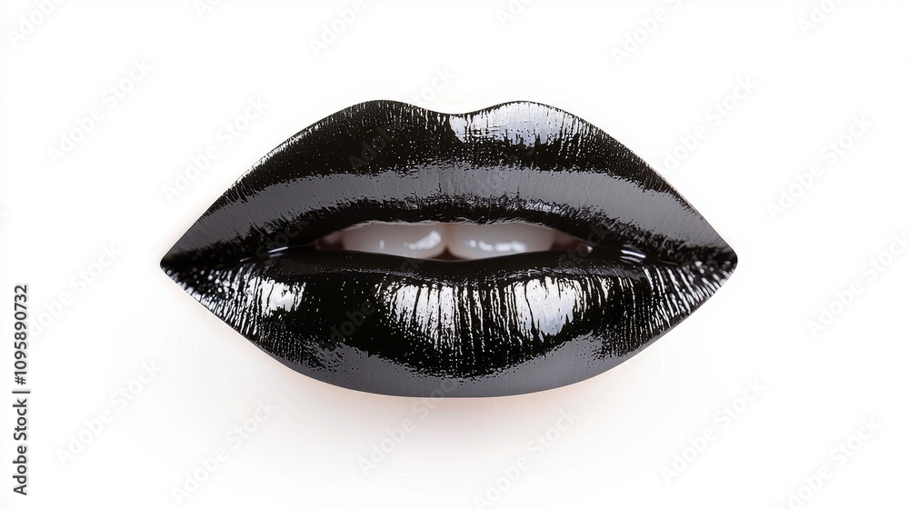 Glossy black lips, dramatic close-up, isolated on white, high-detail Glossy black lips, dramatic close-up, isolated on white, high-detail