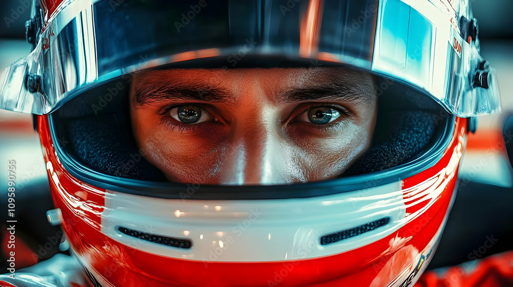 Close Up of Race Car Driver Wearing Helmet - Realistic Image Close Up of Race Car Driver Wearing Helmet - Realistic Image