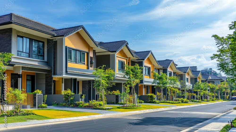 Newly Constructed Terraced Houses in a Row Newly Constructed Terraced Houses in a Row