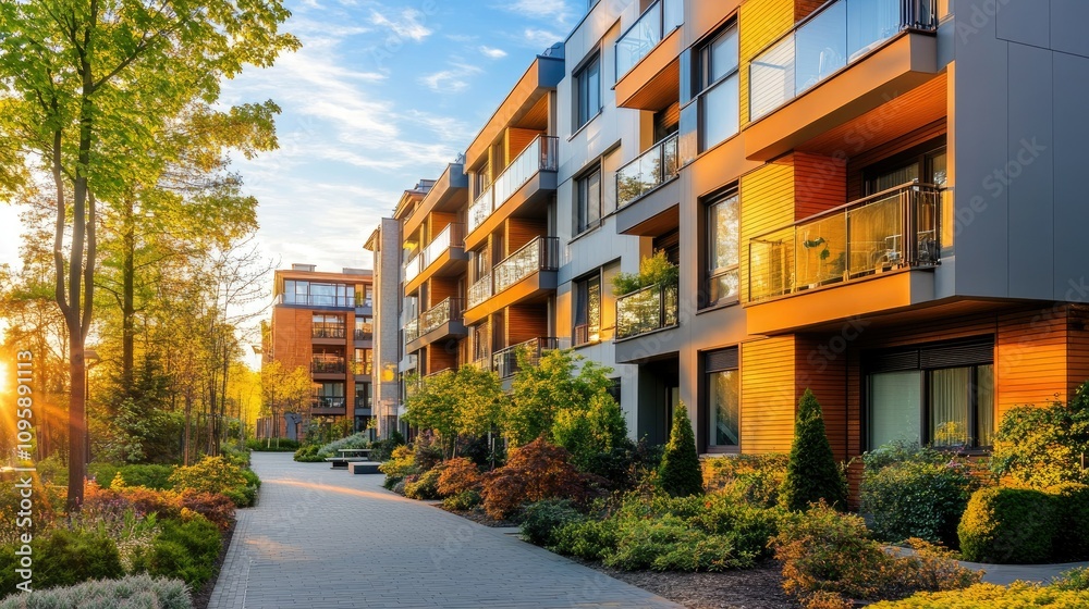 Modern Residential Apartment Complex at Sunset Modern Residential Apartment Complex at Sunset