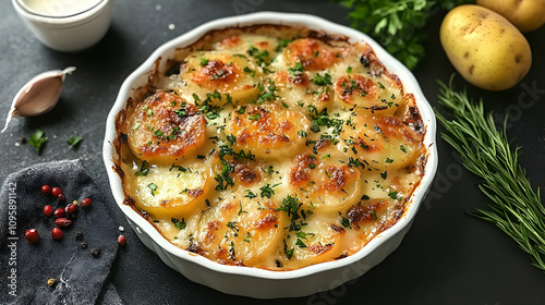 Potato Gratin with Creamy Sauce and Parsley - Food Image