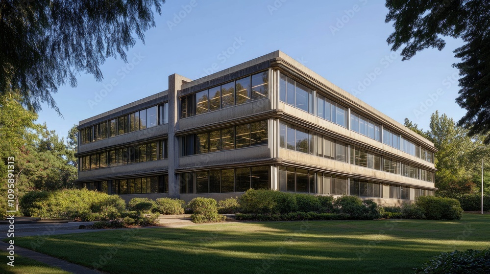 Retro 1960s Office Building with Modern Design Features Retro 1960s Office Building with Modern Design Features