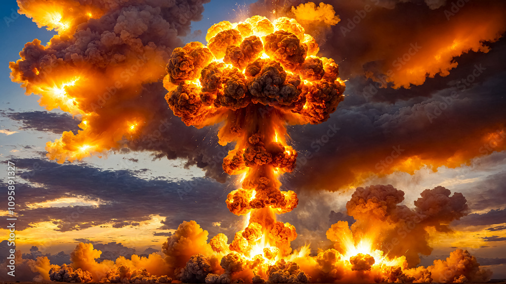Fototapeta premium A large explosion in the middle of a field.