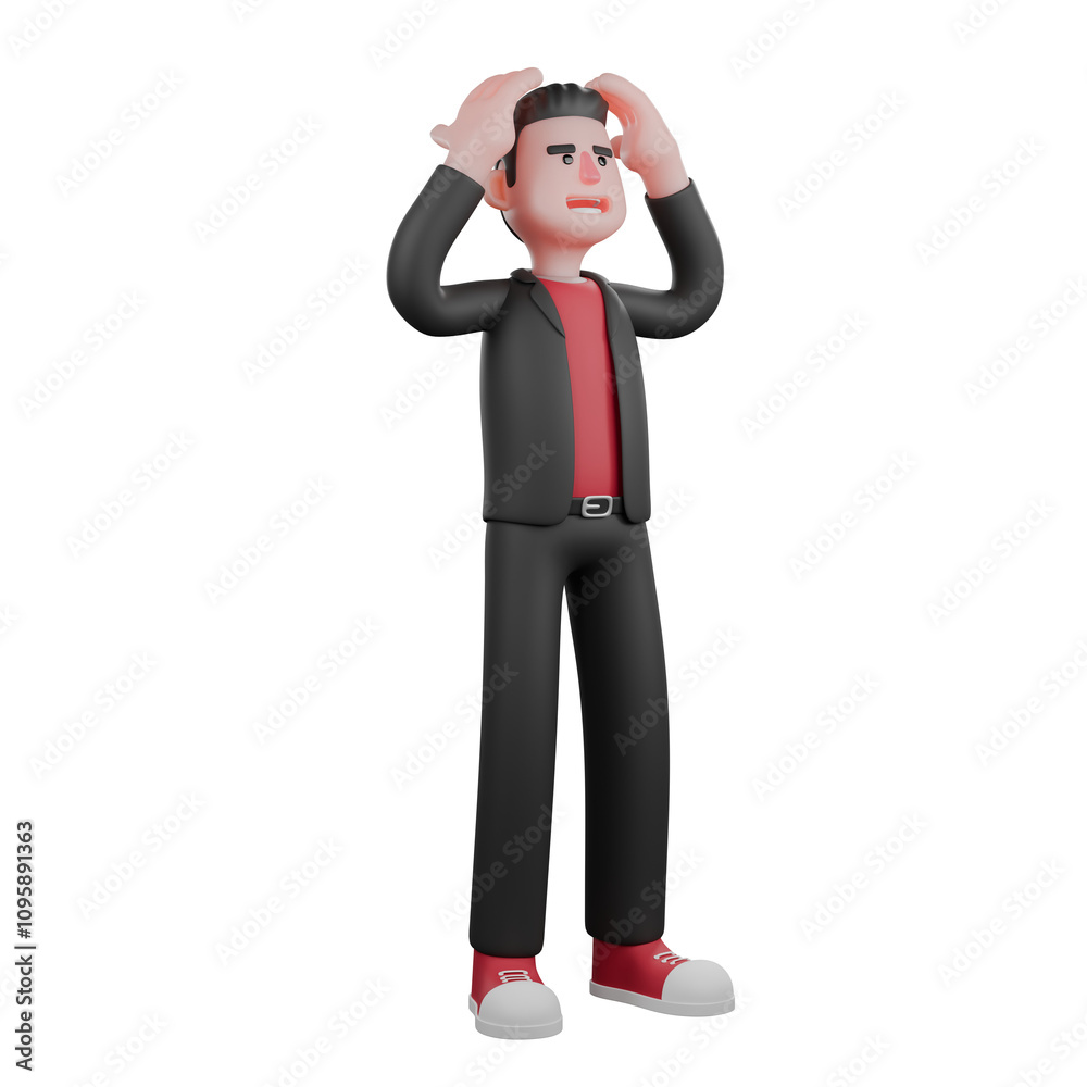 Cartoon Dance Performer in 3D. A male choreographer stands with both hands holding his head, as if he is making a mistake. Choreographer Character Cartoon Dance Performer in 3D. A male choreographer stands with both hands holding his head, as if he is making a mistake. Choreographer Character
