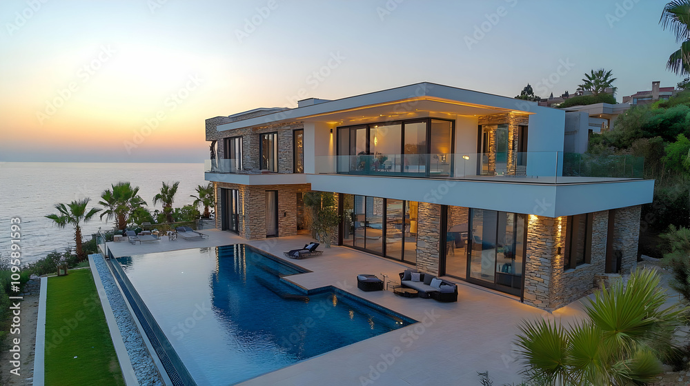 Obraz premium Modern Cliffside Villa with Infinity Pool - Photo