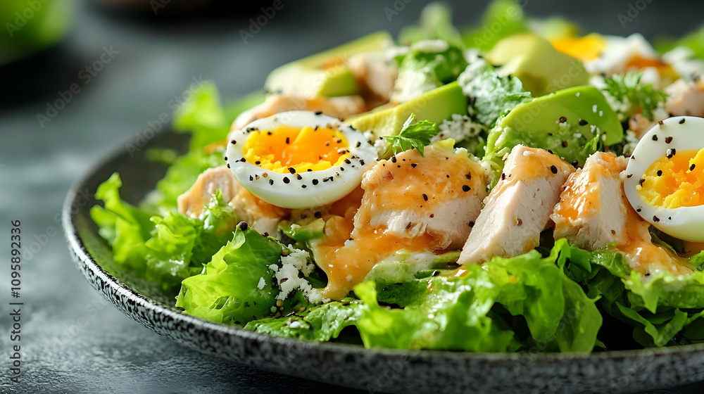 Green Salad with Chicken, Avocado, and Egg - Food Photography Green Salad with Chicken, Avocado, and Egg - Food Photography