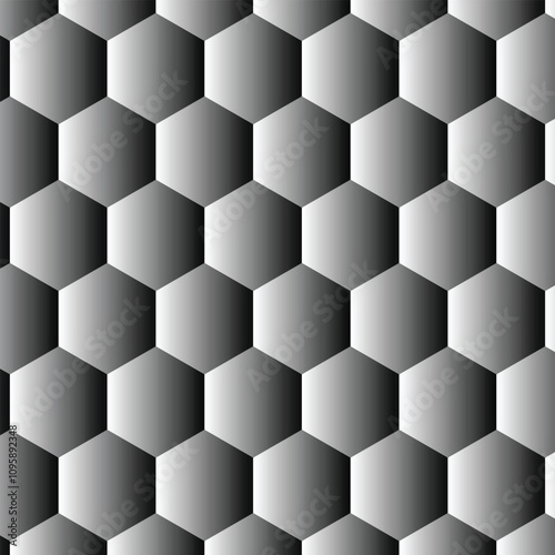 Abstract vector grid seamless pattern with metal hexagonal cell texture. Embossed honeycomb silver black background.