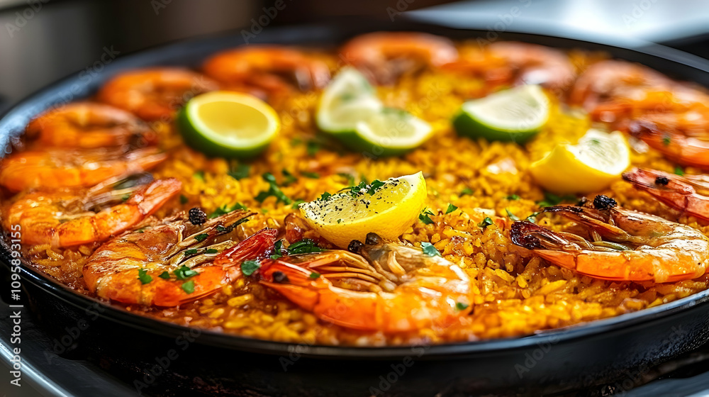 Shrimp and Rice Paella - Close-up Photo Shrimp and Rice Paella - Close-up Photo