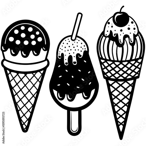 set of ice-cream collections illustrations vector art isolated white background