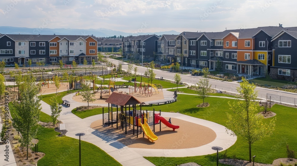 Obraz premium New Suburban Housing with Playground Aerial View