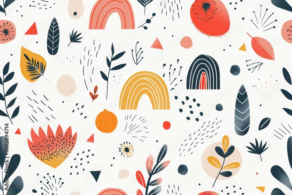 Art modern background with abstract lines and cute children's elements Art modern background with abstract lines and cute children's elements
