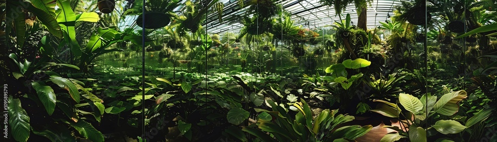 Obraz premium A botanical maze constructed from different types of clear glass each section magnifying the plants behind them in unique ways