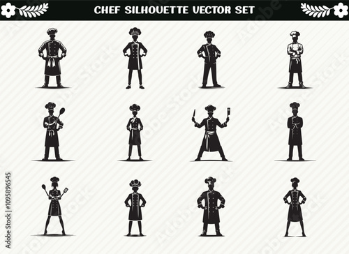 Chef Silhouette Set - Culinary Professionals in Action for Food, Kitchen, Cooking, and Restaurant-Themed Creative Projects