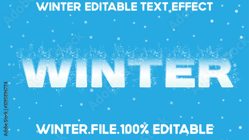 winter text effect 3d editable design font style element Christmas, word blue background,