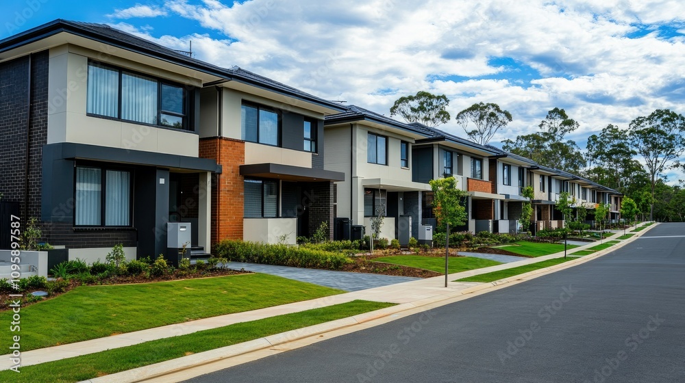 Modern Residential Street with Terraced Homes Modern Residential Street with Terraced Homes