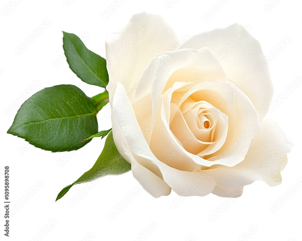 a white rose with green leaves a white rose with green leaves