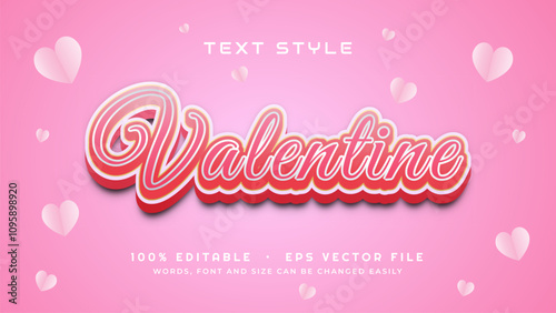Editable Valentine Text Effect with floating pink heart balloons decorations in EPS vector file