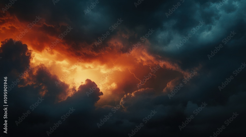 Thunderstorm sky with dark clouds and flashes of lightning, creating a dramatic background Thunderstorm sky with dark clouds and flashes of lightning, creating a dramatic background