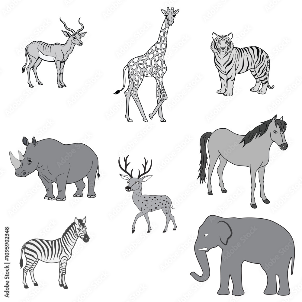 Animals set in grayscale with blank background vector illustration Animals set in grayscale with blank background vector illustration