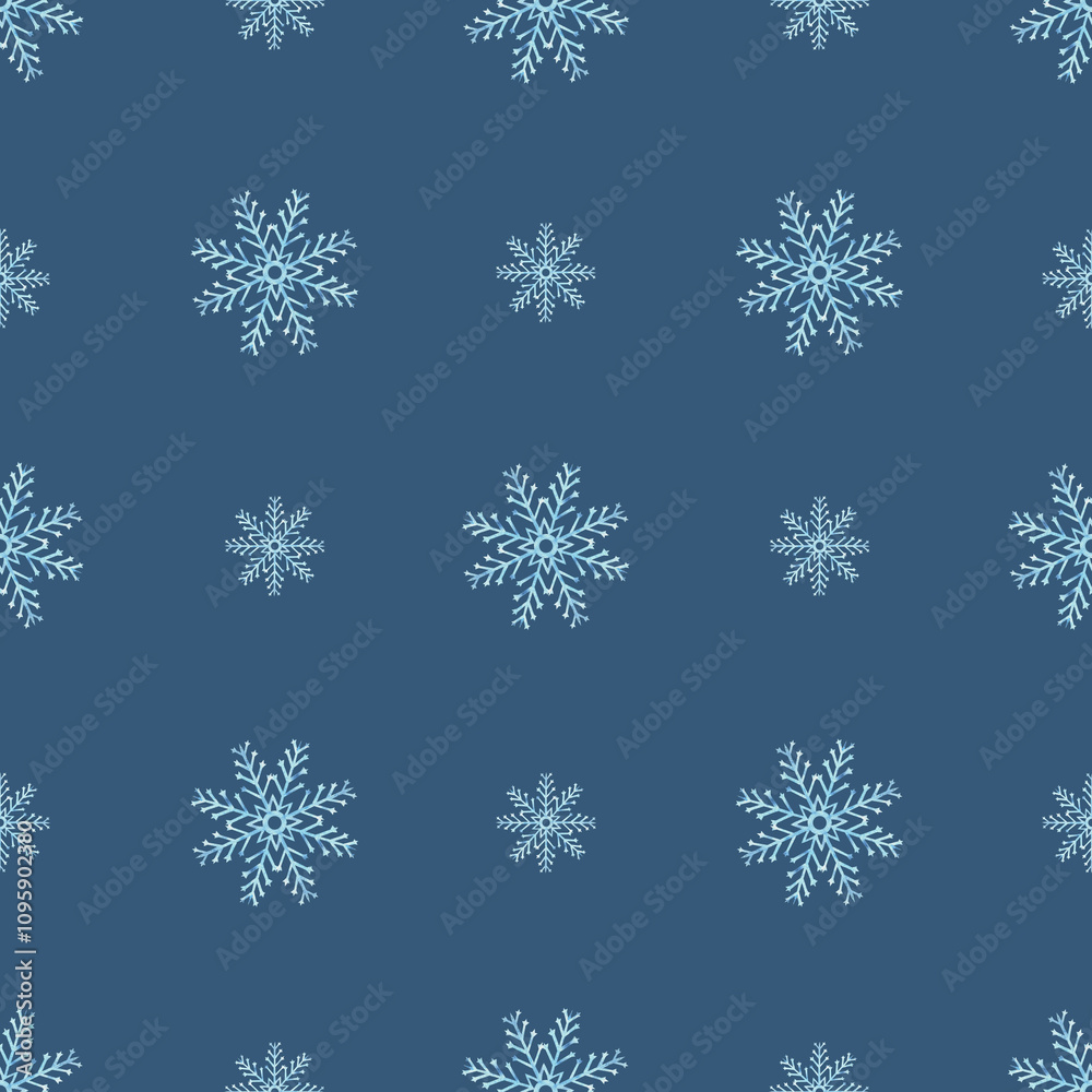 Snowflakes seamless pattern. Hand drawn watercolor illustration. Ice stars on dark blue background for Christmas or New Year. Winter holiday snowing backdrop. Template for wallpaper, wrapping, fabric. Snowflakes seamless pattern. Hand drawn watercolor illustration. Ice stars on dark blue background for Christmas or New Year. Winter holiday snowing backdrop. Template for wallpaper, wrapping, fabric.