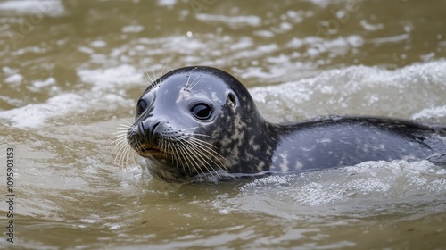 A seal pup being released back into the wild after recovering in a coastal rehabilitation center. photo