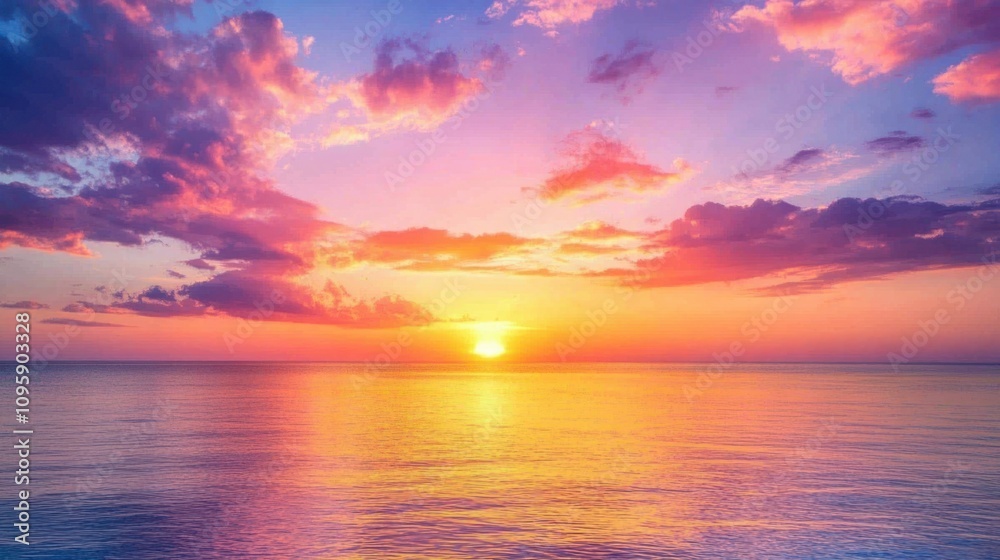 Vibrant sunset sky with hues of orange, pink, and purple blending beautifully over an open horizon Vibrant sunset sky with hues of orange, pink, and purple blending beautifully over an open horizon