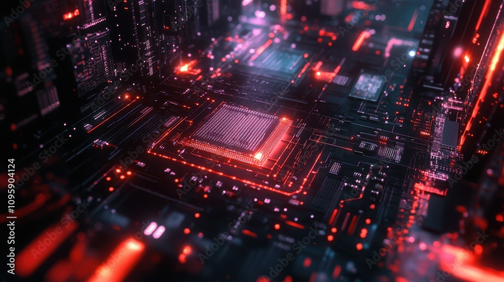 Obraz premium Futuristic Microchip Circuit with AI Elements
