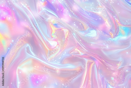 Holographic liquid texture with smooth iridescent waves and a futuristic color palette