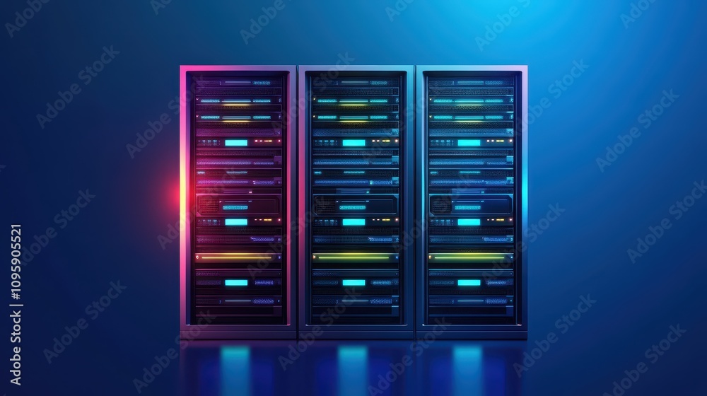 Illuminated servers, exploring the power of network technology, data centers and cloud services in the digital age Illuminated servers, exploring the power of network technology, data centers and cloud services in the digital age