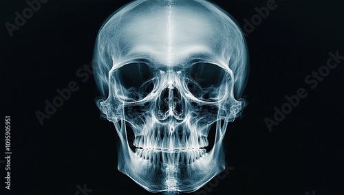 Eerie X-Ray of a Human Skull: A Glimmering Study in Bone Structure