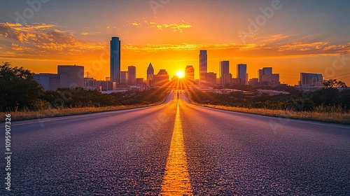 Austin Skyline Sunrise Road Ahead