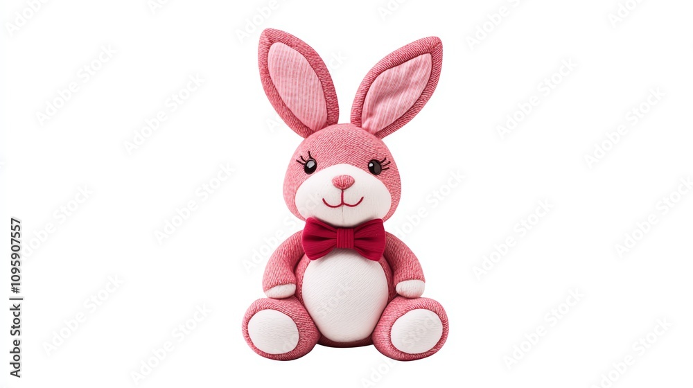 Adorable pink stuffed bunny wearing a bow tie, perfect for children's toys and decor. Adorable pink stuffed bunny wearing a bow tie, perfect for children's toys and decor.