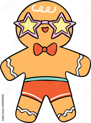 Cute Groovy Summer Christmas Gingerbread man cartoon doodle