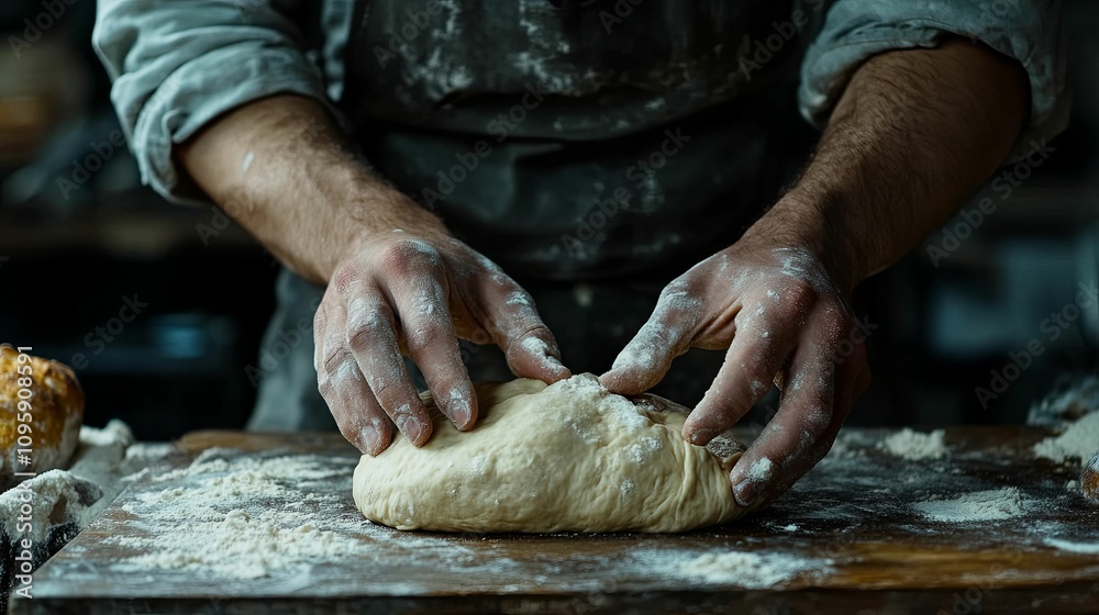 Baker Hands Shaping Dough For Bread Baking Baker Hands Shaping Dough For Bread Baking
