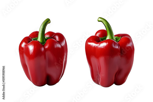 two red paprika bell pepper isolated on transparent background