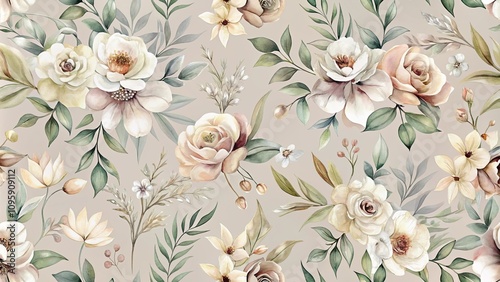 Wallpaper Mural Elegant Watercolor Floral Pattern Featuring Delicate Blooms and Greenery Torontodigital.ca