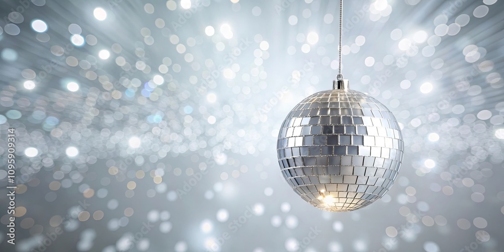 Obraz premium Silver disco ball ornament hanging against a shimmering background