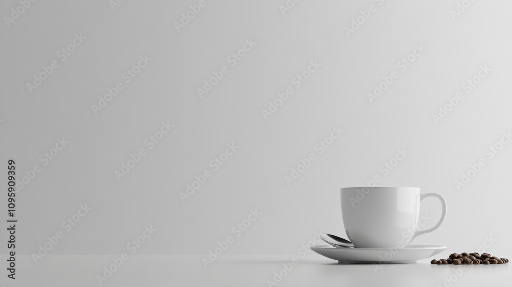 Minimalist Coffee Cup on Saucer with Beans Minimalist Coffee Cup on Saucer with Beans