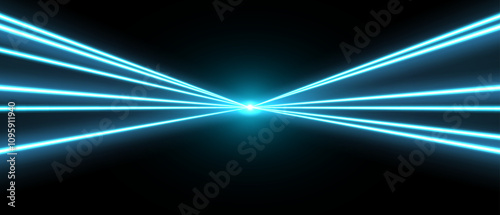 Obraz na płótnie Laser rays or beams, glowing neon lines, bright futuristic background. Motion or speed light effect. Concert or nightclub spotlights. Vector illustration. w salonie