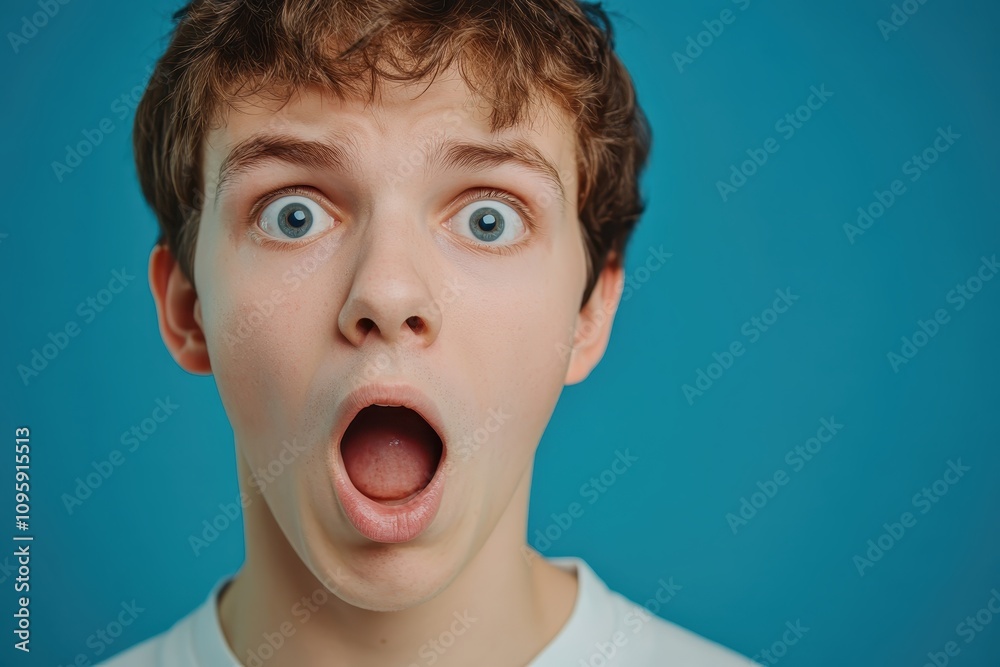 Astonished teen boy's face close-up. Perfect for websites, blogs, or articles about surprise, shock, or disbelief.