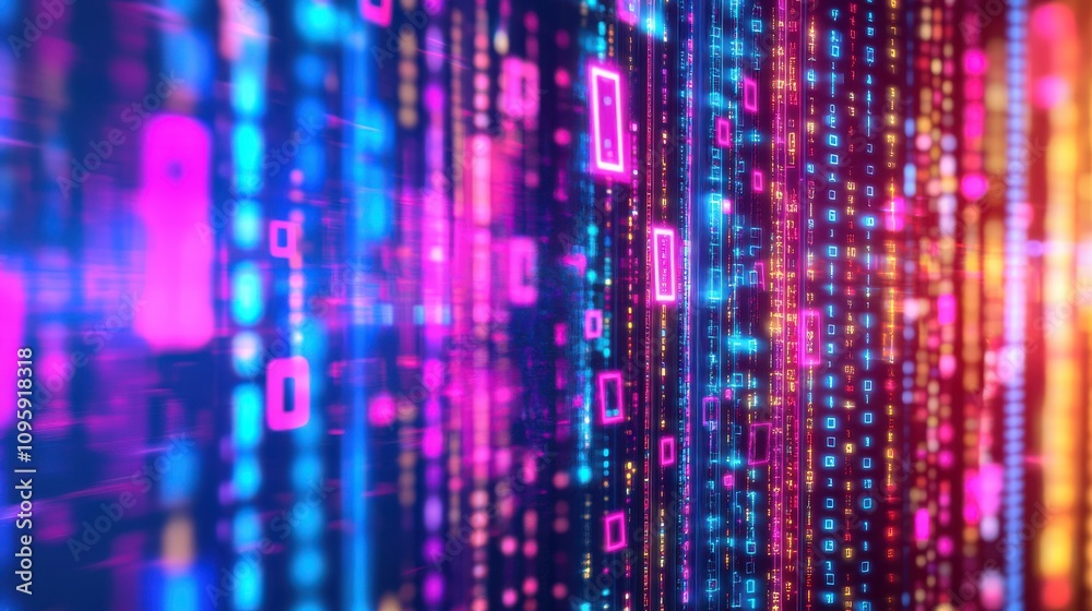 Colorful Data Shield with Lighted Tech Background