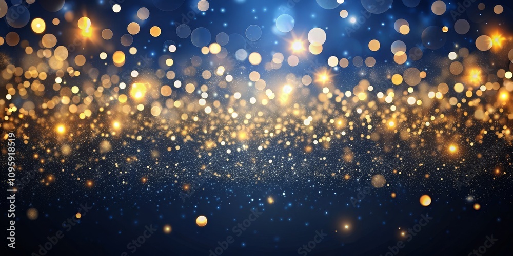 Fototapeta premium Bokeh Lightscape Gold and Blue Festive Background, Abstract Composition, Sparkling Glitter, Celebration Design Celebration, Bokeh, Background