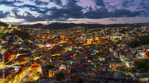 Time lapse video of Guanajuato city view from day to night with panning (Right to left) with 60 fps