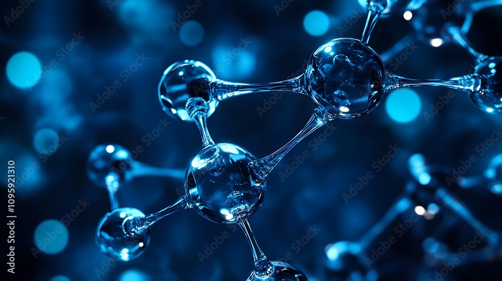Molecule structure on blue background. 3d illustration, 3d render - Generated AI Molecule structure on blue background. 3d illustration, 3d render - Generated AI