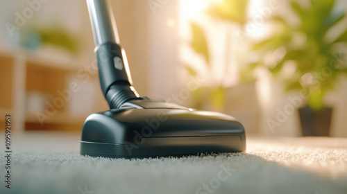 Wallpaper Mural Vacuum Cleaner Nozzle on Carpet in Bright Room With Plants, Highlighting Cleaning Activity During Morning Light for a Tidy Home Environment Torontodigital.ca