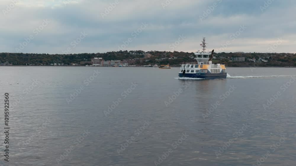 Halifax Ferry Transport operating between Dartmouth and Halifax at the backdrop of Halifax Harbor Waterfront and Skyline. Oldest ferry route of North America. Halifax, Nova Scotia, Canada Halifax Ferry Transport operating between Dartmouth and Halifax at the backdrop of Halifax Harbor Waterfront and Skyline. Oldest ferry route of North America. Halifax, Nova Scotia, Canada