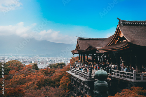 Scenic View of Kiyomizu-dera Temple and Kyoto Cityscape in Autumn
