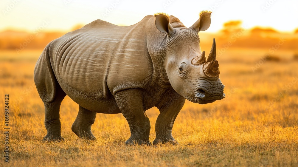 Fototapeta premium Early Morning Light in Nature Reserve with Rhino