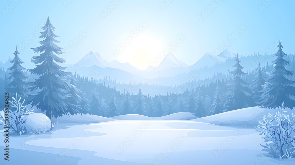 Obraz premium Serene winter landscape with mountains and trees