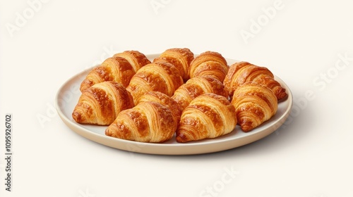 Freshly Baked Golden Croissants on a White Plate Ready to Serve